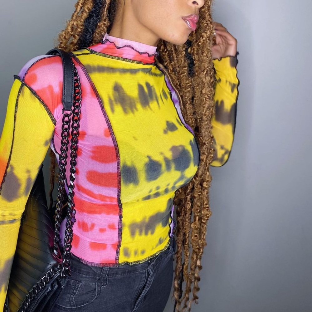 Multi-Colored Mesh Crop Tops.